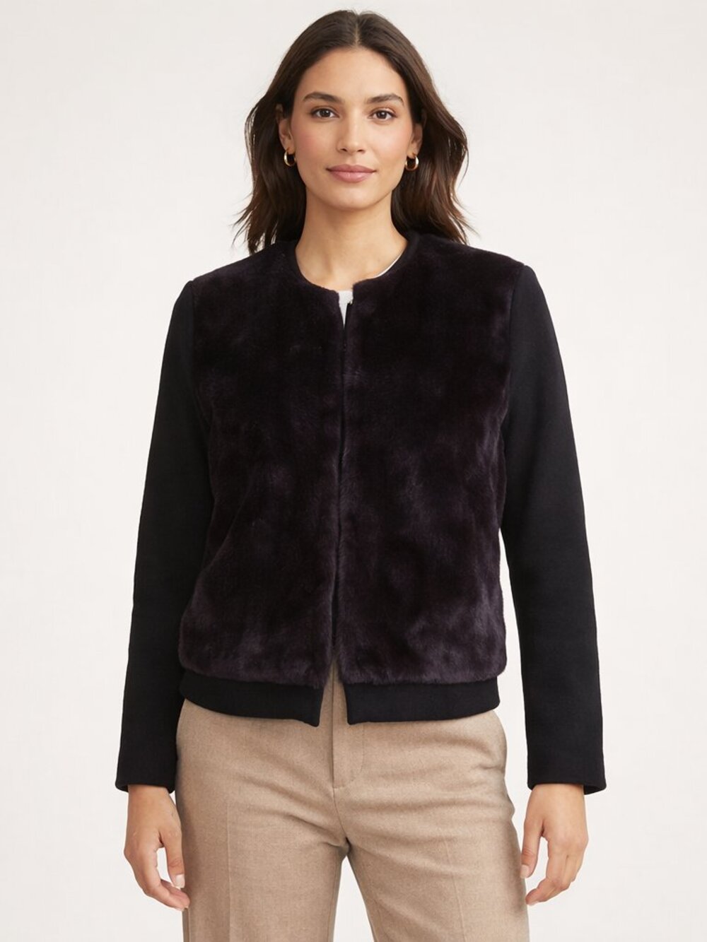 Banana Republic Faux Fur Mixed Media Cardigan Sweater Navy Blue Size M